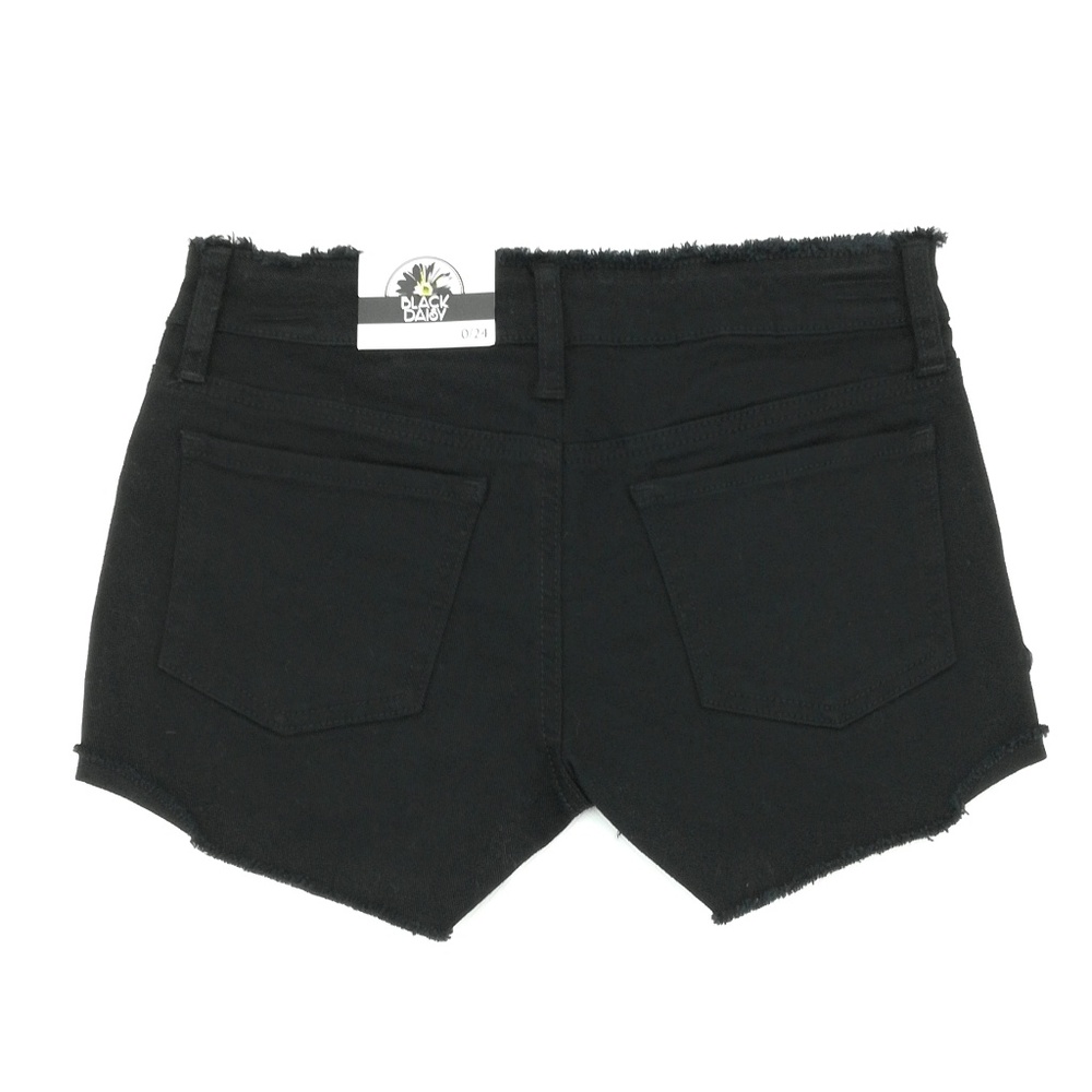 Black Daisy Rose Embroidered Black Denim Shorts Juniors 0/24 Distressed NWT - Picture 2 of 4